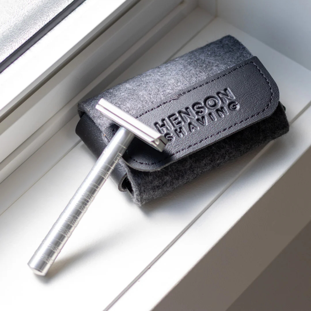 Henson Black Vegan Leather Safety Razor Travel Case
