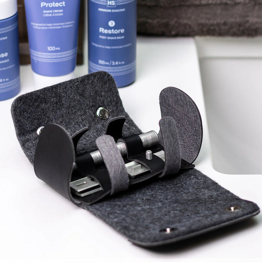 Henson Black Vegan Leather Safety Razor Travel Case