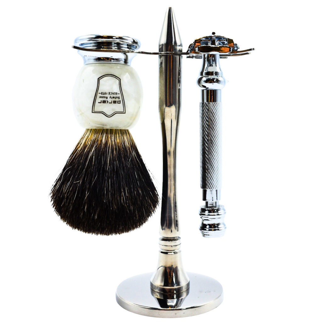 Parker 99R Marbled Ivory Black Badger 3-Piece Safety Razor Set