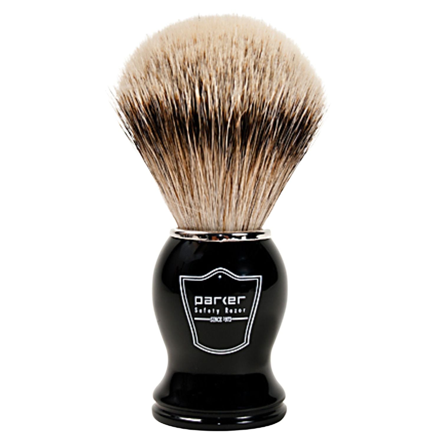 Parker Black Resin Silvertip Badger Shaving Brush & Acrylic Shaving Brush Stand