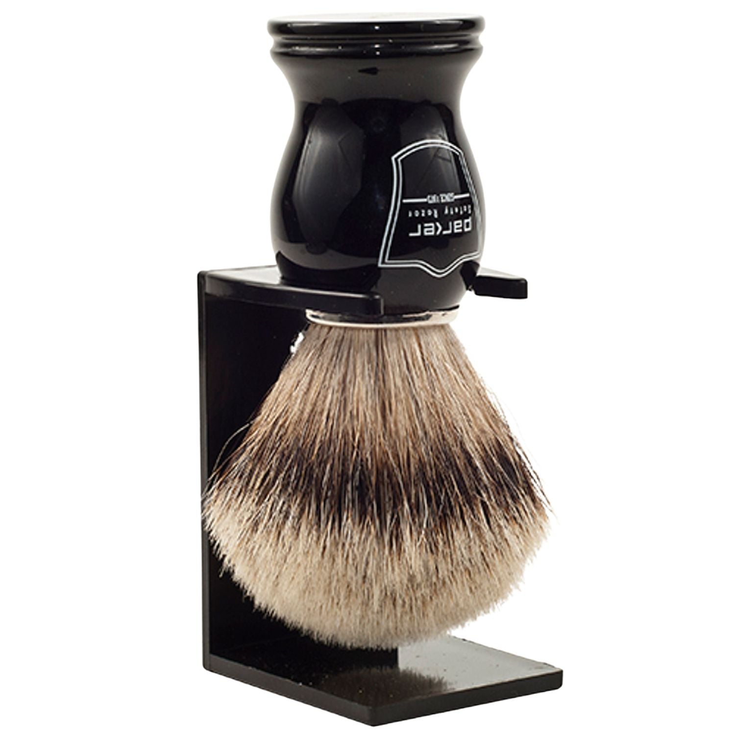 Parker Black Resin Silvertip Badger Shaving Brush & Acrylic Shaving Brush Stand