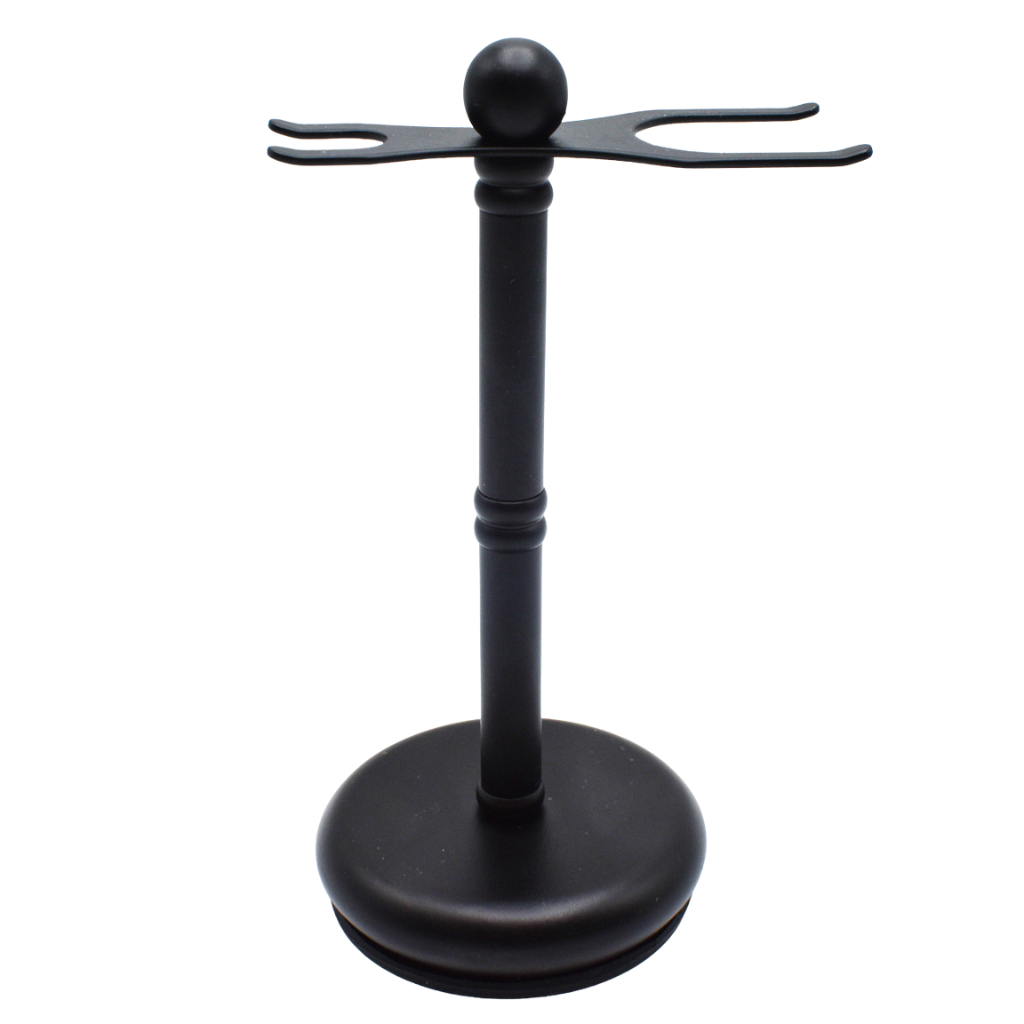 Parker Deluxe Matte Black Brass 2-Prong Safety Razor and Shaving Brush Stand