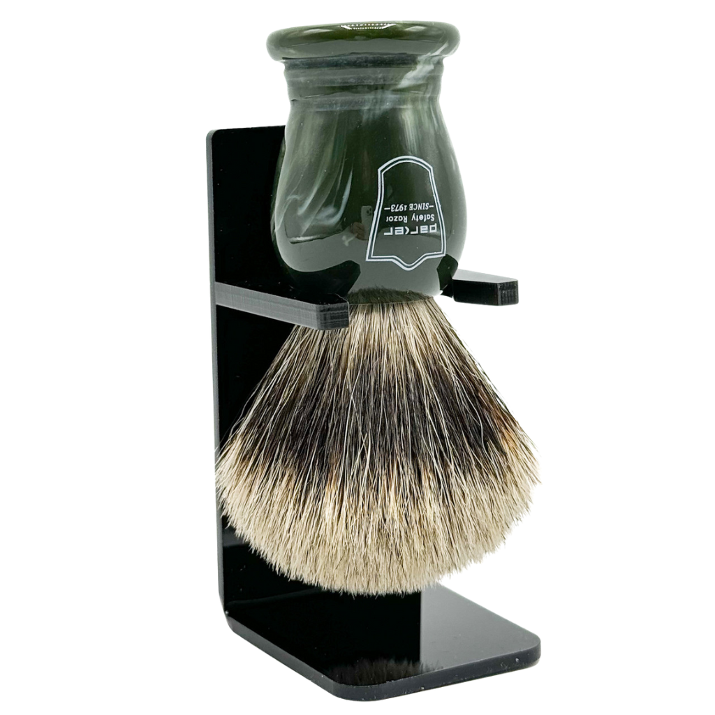 Parker Hunter Green Resin Pure Badger Shaving Brush &amp; Acrylic Shaving Brush Stand
