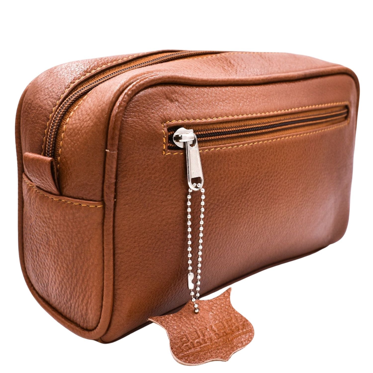 Parker Saddle Brown Water Buffalo Leather Toiletry Bag