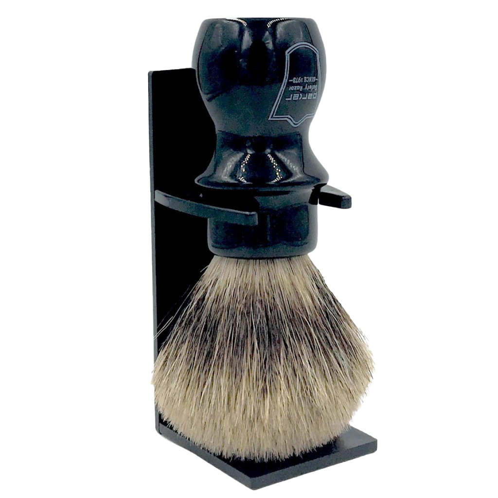 Parker Resin Pure Badger Shaving Brush &amp; Lucite Shaving Brush Stand
