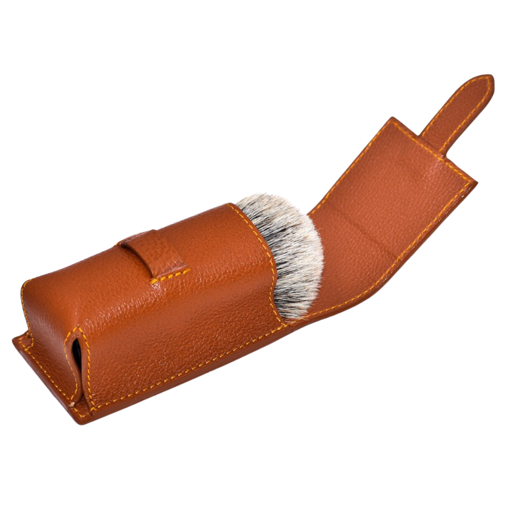 Parker Saddle Brown Leather Shaving Brush Travel Case
