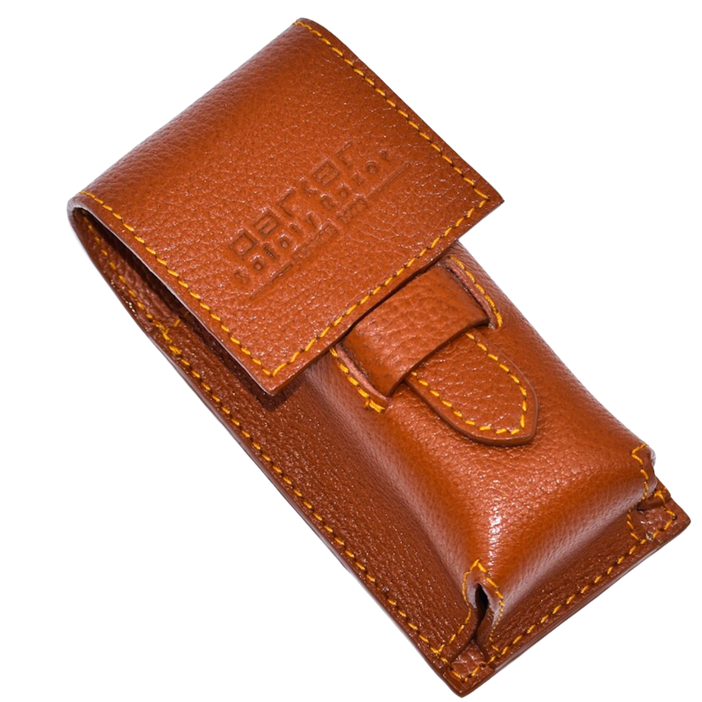 Parker Saddle Brown Leather Shaving Brush Travel Case