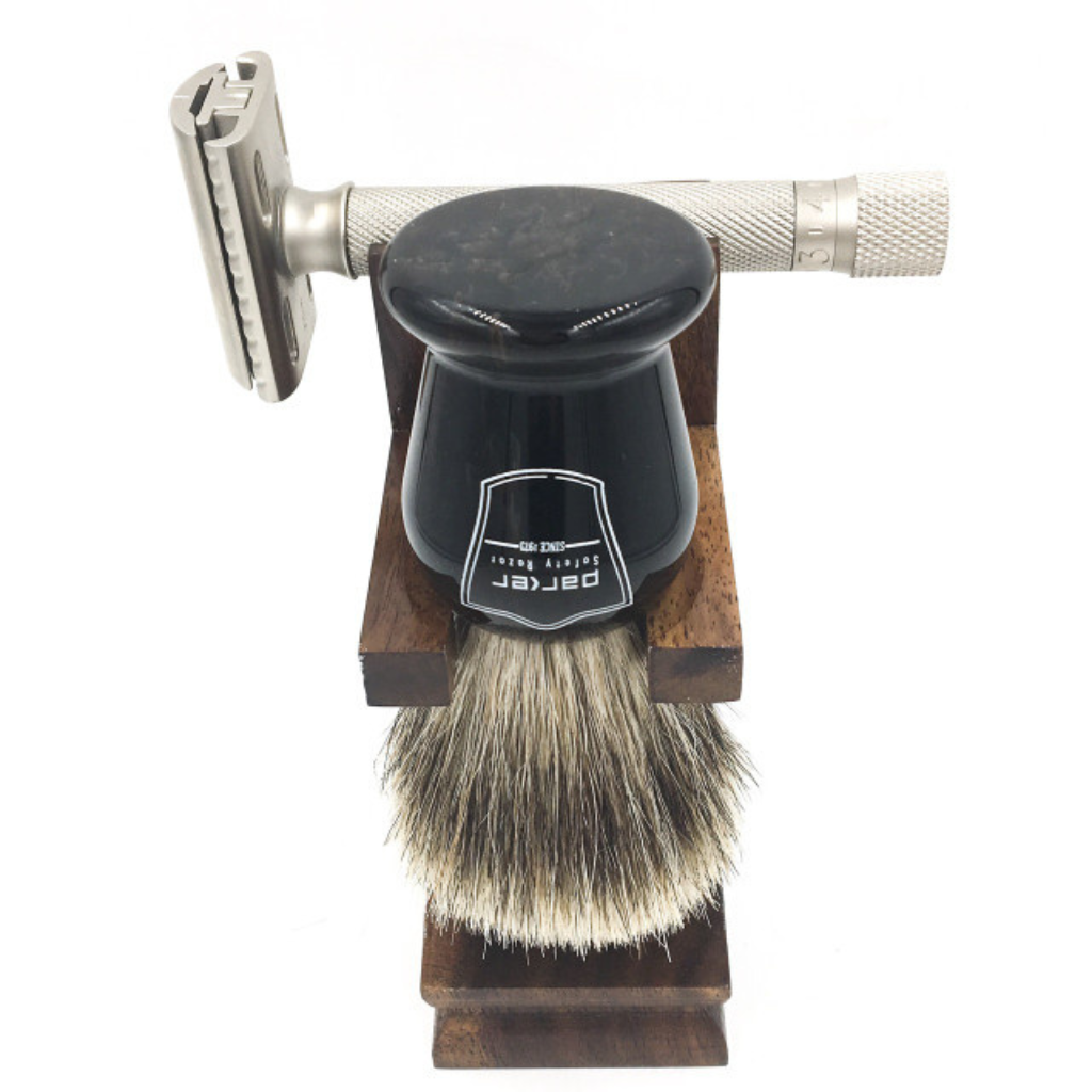 Super Safety Razors Mission Style Walnut Wood Safety Razor and Shaving Brush Stand