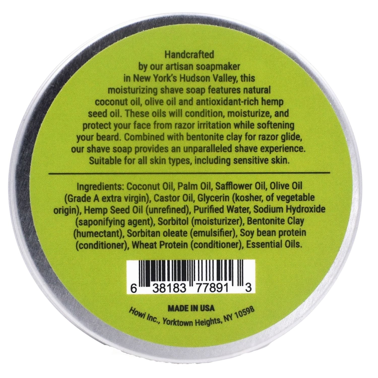Taconic Shave Hemp &amp; Lime Shaving Soap 4 oz
