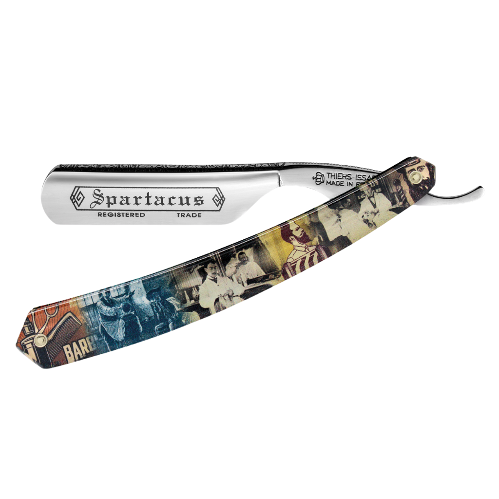 Thiers Issard &#39;Spartacus&#39; Straight Razor 6/8&quot; Barber Scene Resin Carbon Steel