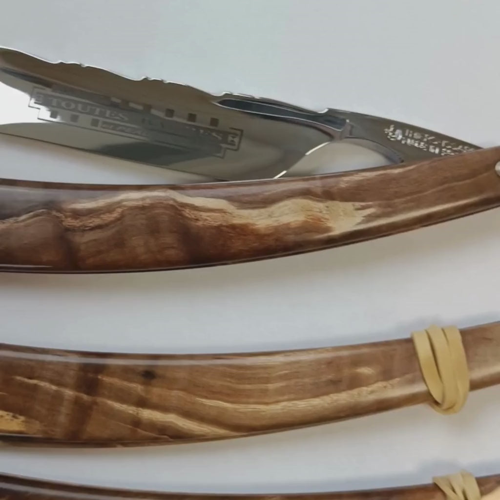 Thiers Issard Historic 'Special Toute Barbes' Straight Razor 7/8" Chocolate Maple Wood Carbon Steel.