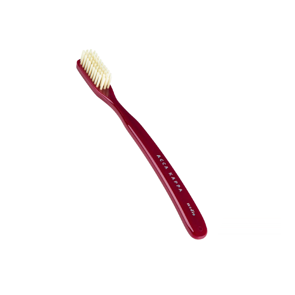 Acca Kappa Medium Burgundy Vintage Toothbrush with Nylon Bristles (Vegan Friendly).