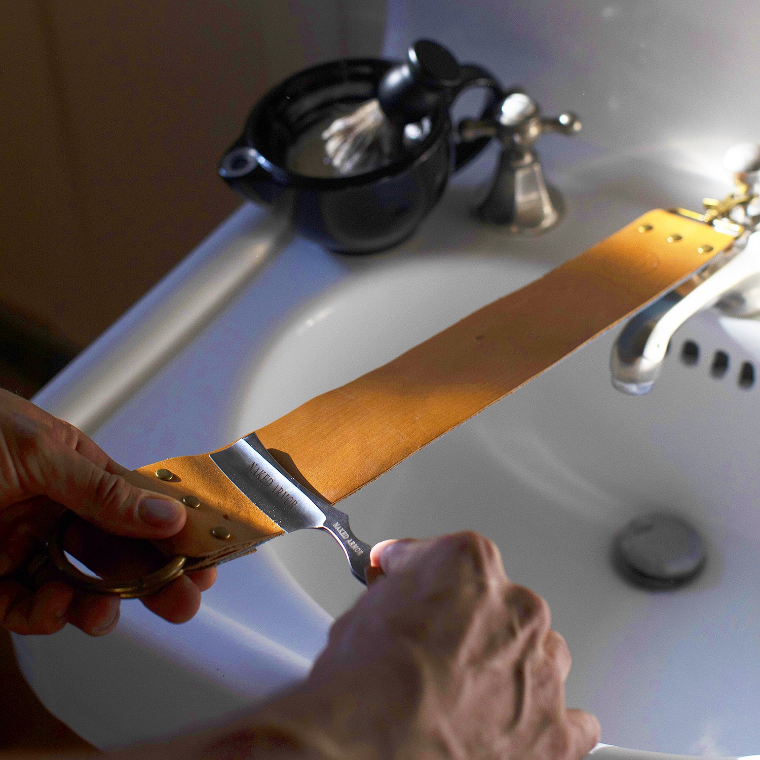 Naked Armor 2.5 Inch Brown Blue Eel Strop.