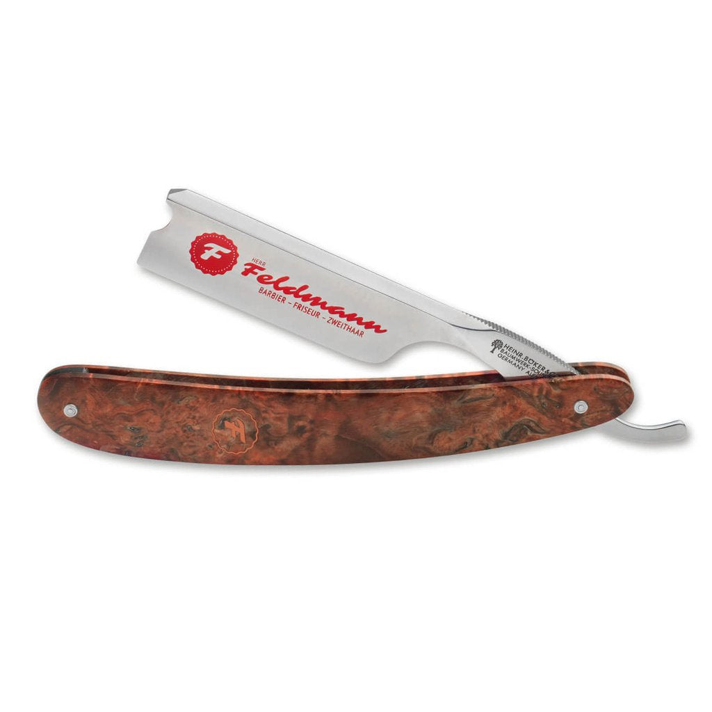 Boker Curly Birch Wood Barber&#39;s Notch 6/8&quot; Carbon Steel Straight Razor