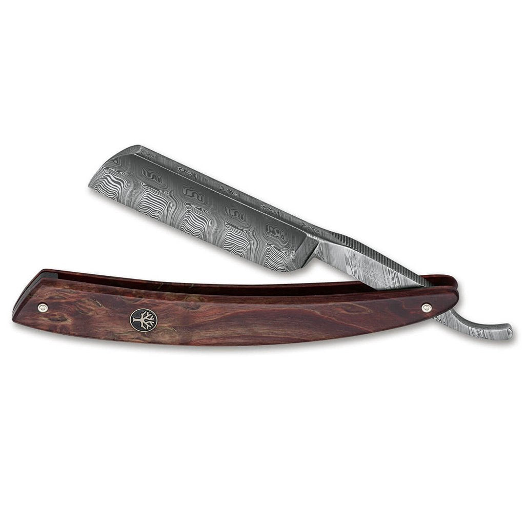 Boker Damascus Curly Birch French Point 6/8&quot;Straight Razor