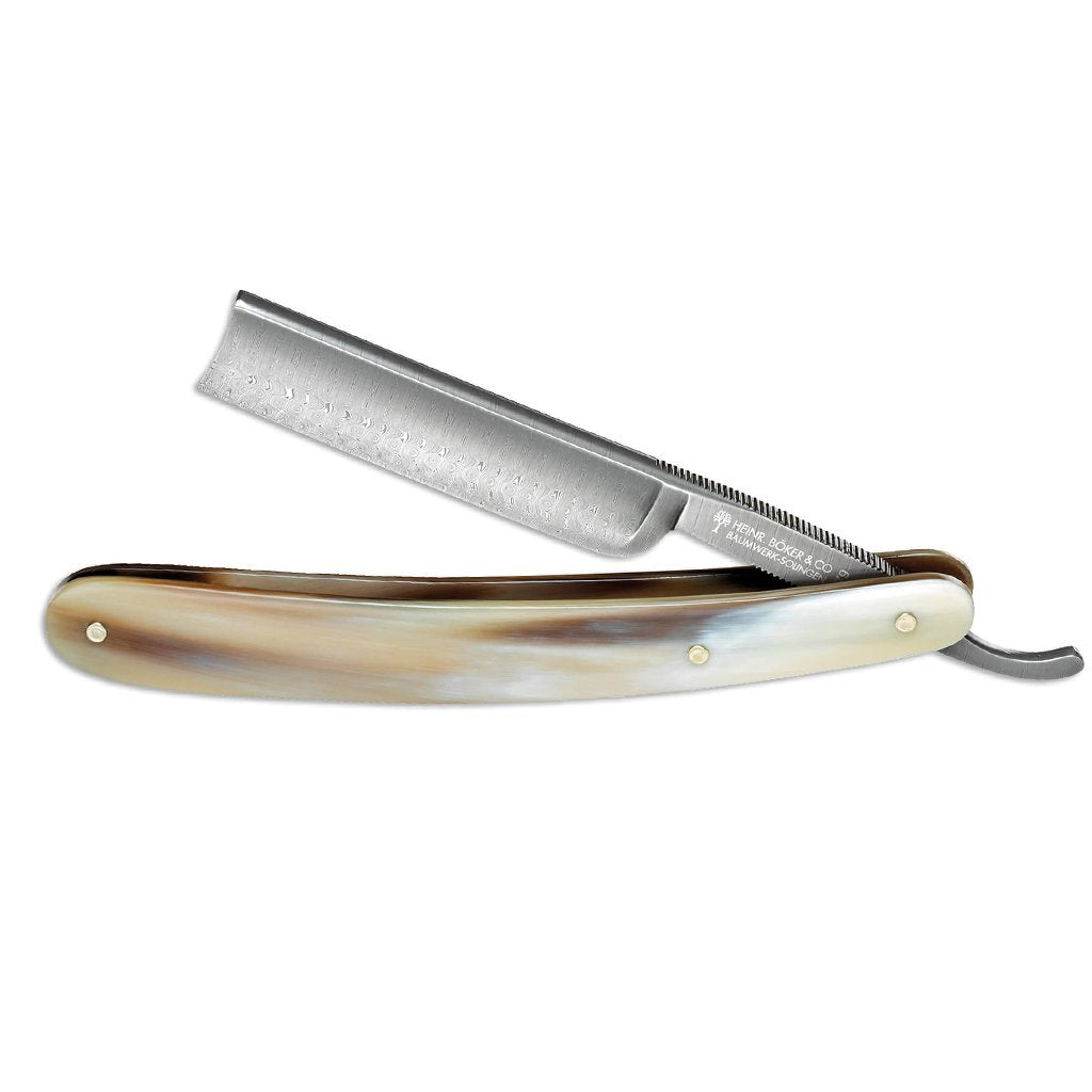Boker Damascus Horn Spanish Point 5/8&quot; Straight Razor