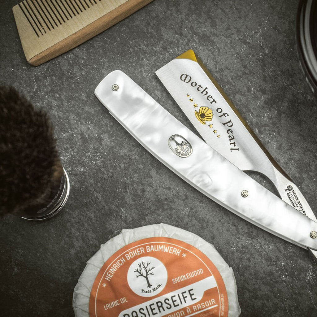 Boker Mother of Pearl Square Point 6/8&quot; O1 Pearl Imitation Straight Razor