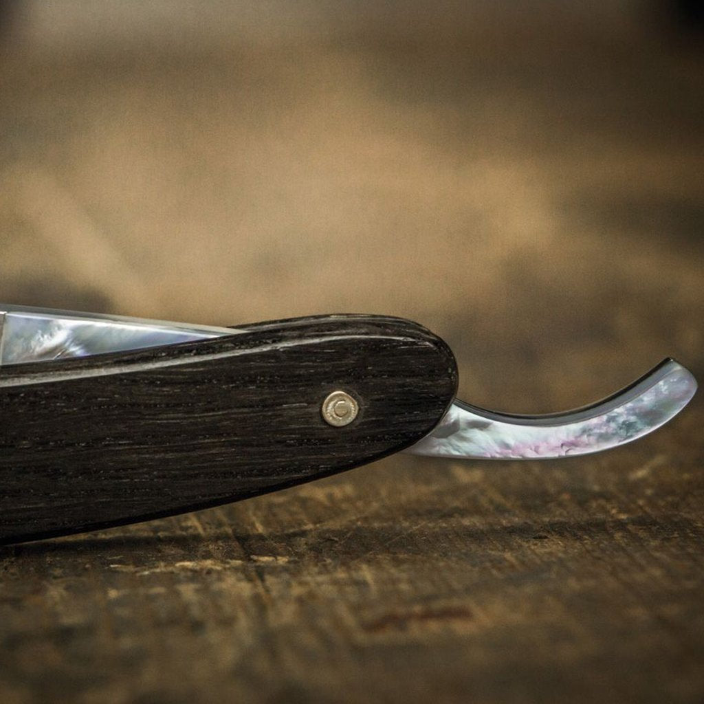 Boker Pearl Scale Tang Bog Oak Wood Square Point 6/8&quot; Carbon Steel Straight Razor