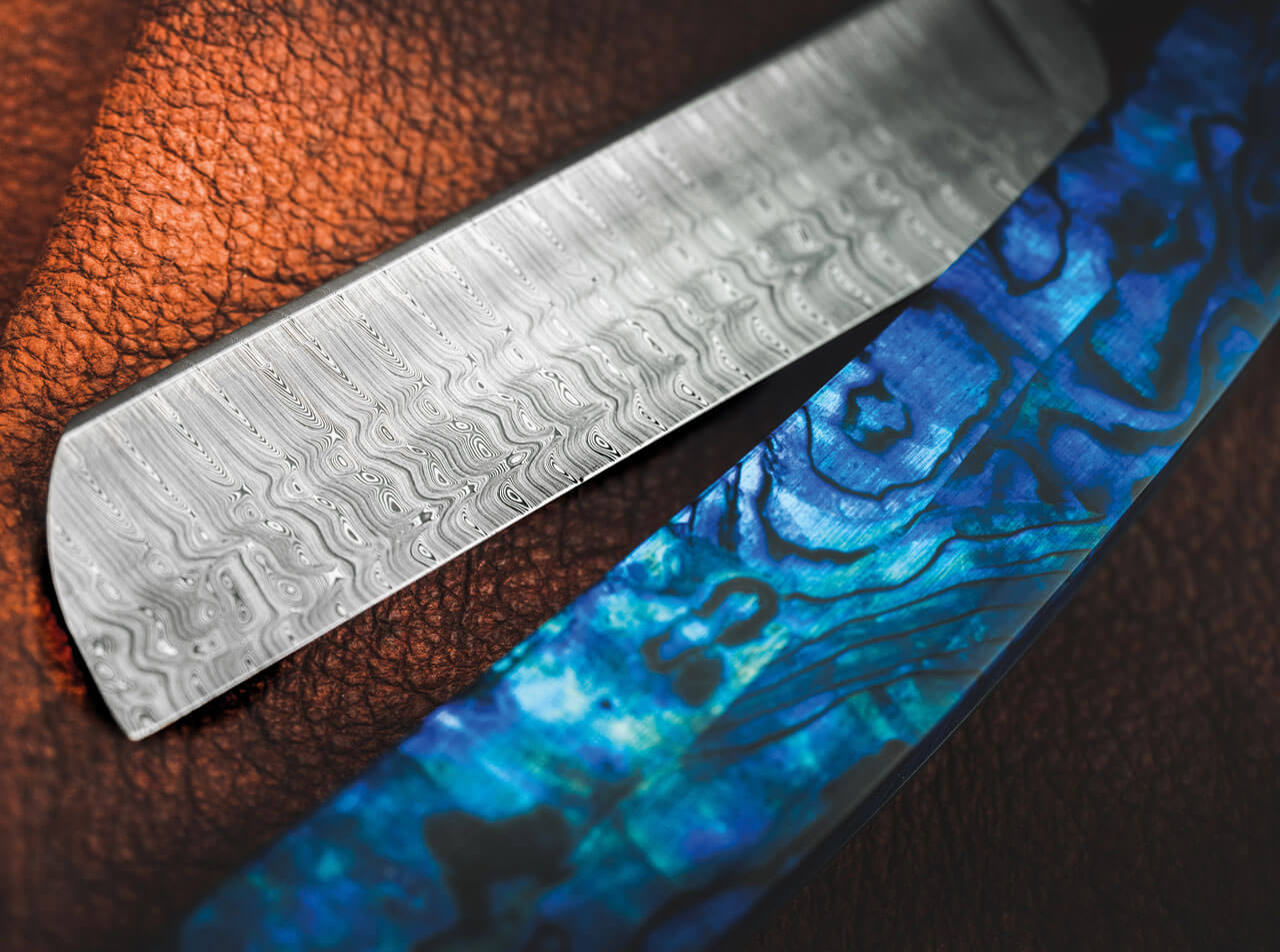 Boker Damascus Paua Abalone Straight Razor 5/8&quot;.