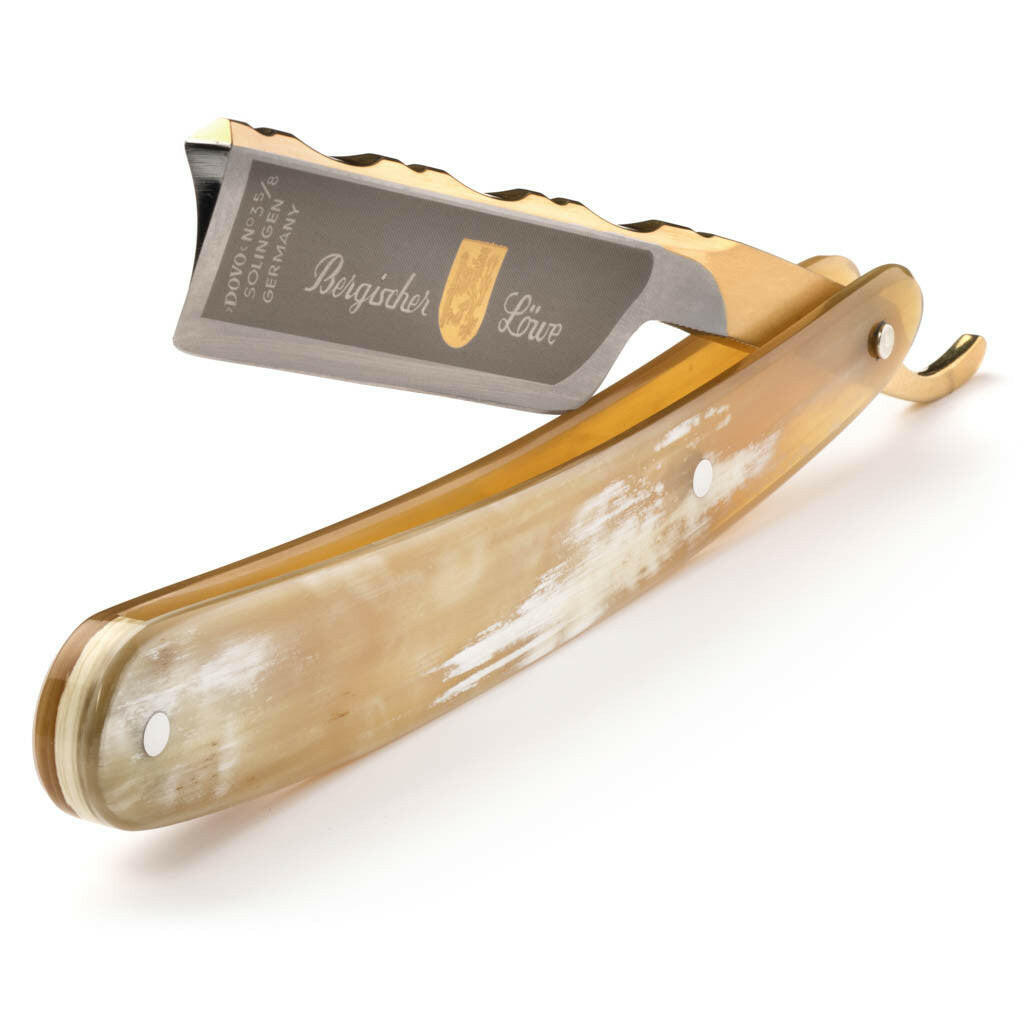 Dovo Bergischer Lowe Buffalo Horn Handle Straight Razor, Full Hollow Ground Carbon Steel Blade
