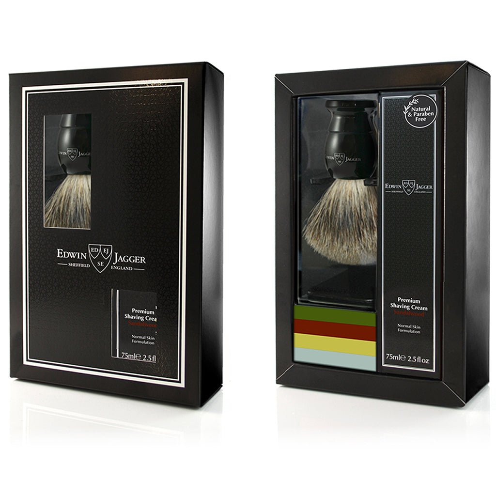 Edwin Jagger Black Shaving Brush and Cream Gift Set (Sandalwood).