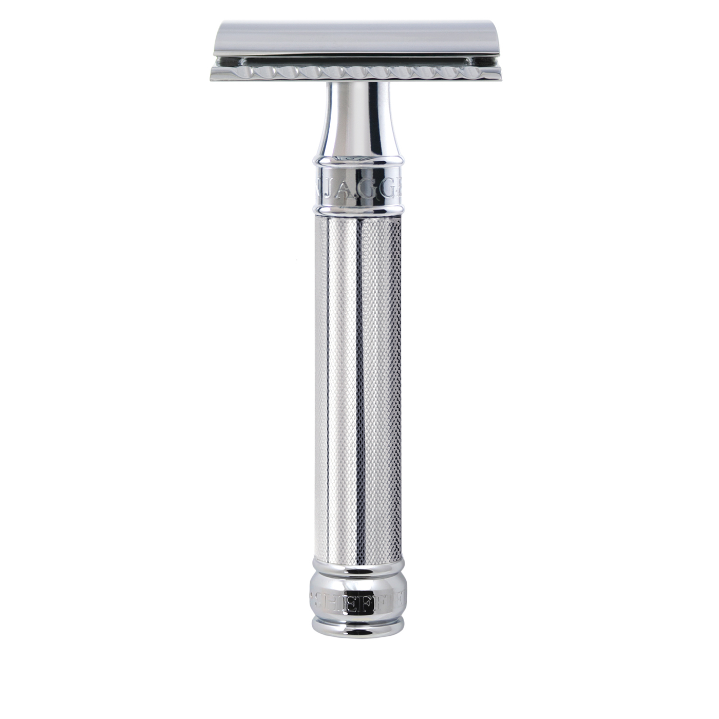 Edwin Jagger DE89KNBL Chrome Double Edge Safety Razor Extra Grip Knurled Handle