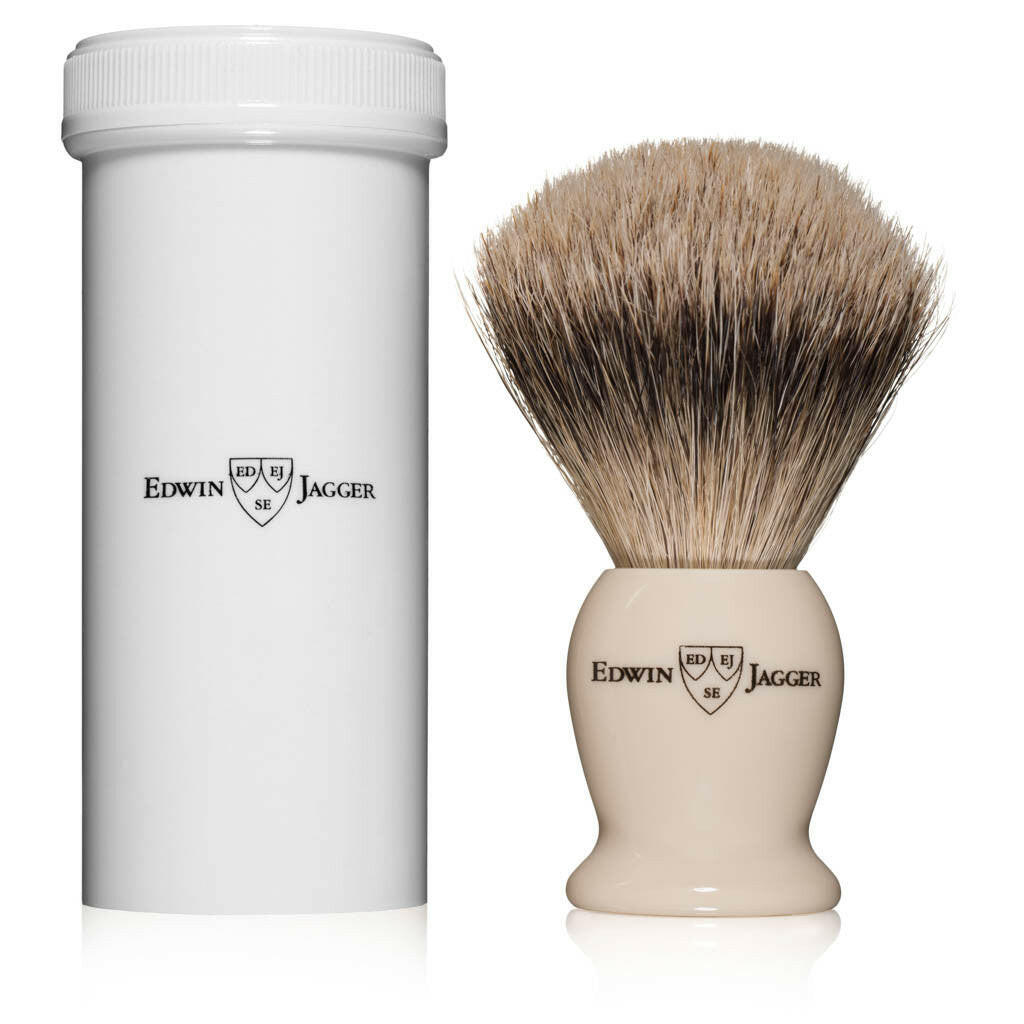 Edwin Jagger Imitation Ivory Super Badger Travel Shaving Brush