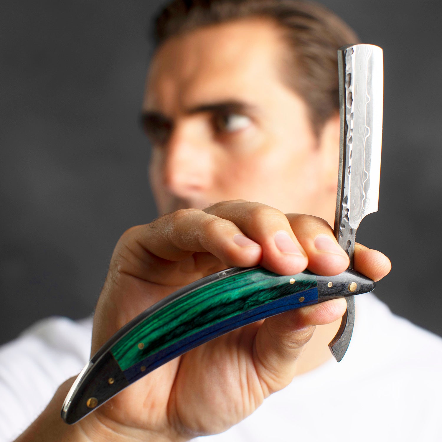 Naked Armor Esclabor Straight Razor 7/8&quot; Ebony Square Point Damascus Steel.