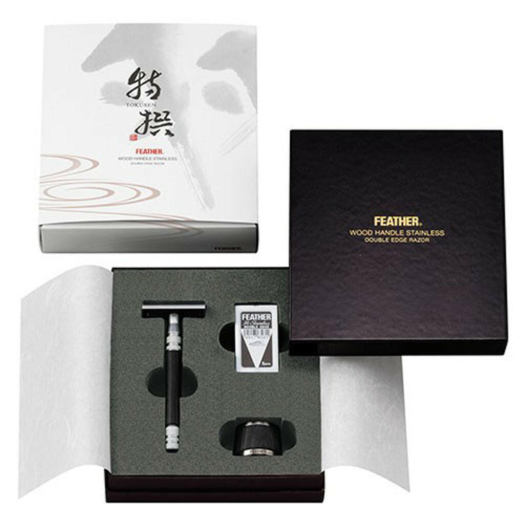 Feather Wood  Safety Razor stainless steel and wood gift set you guys