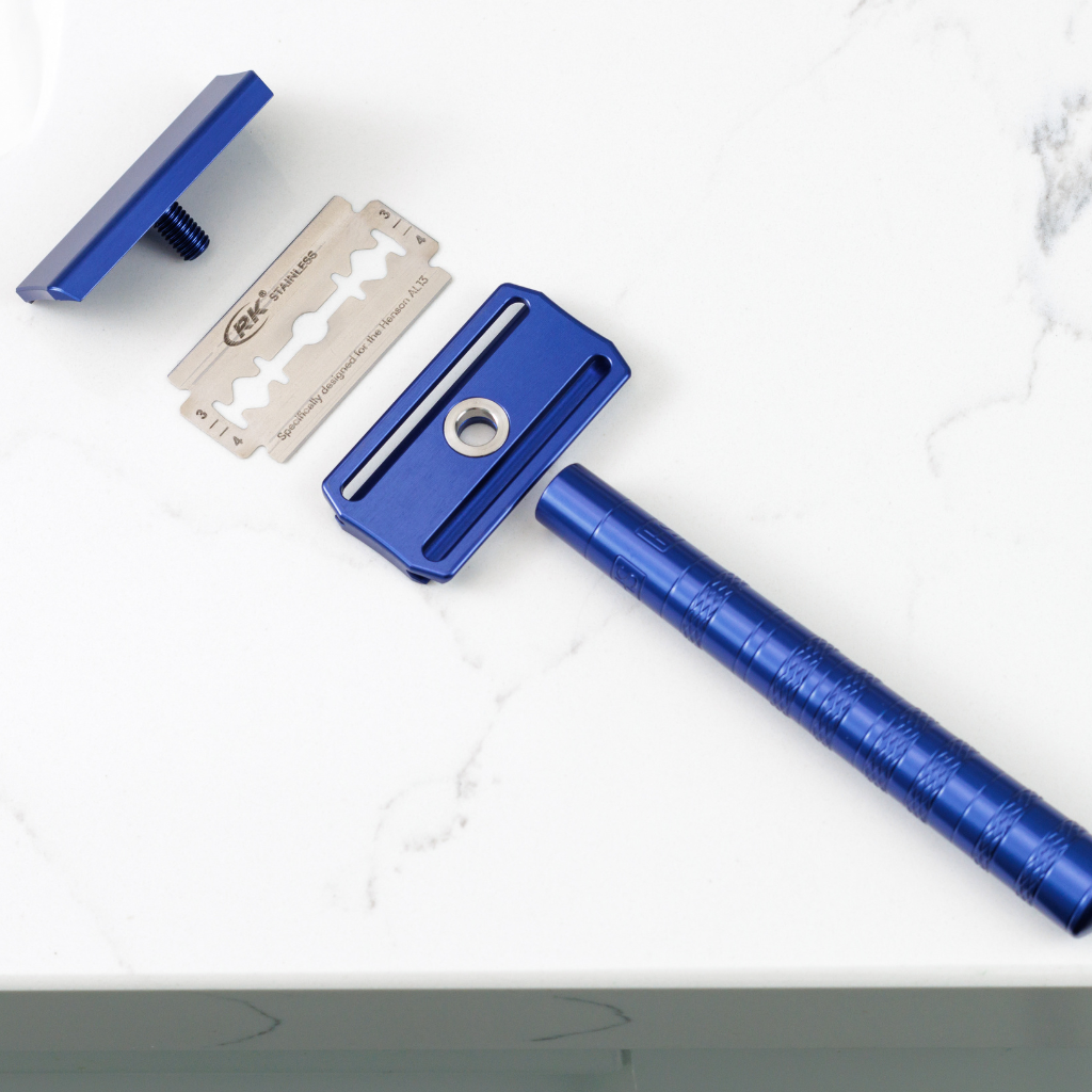 Henson Aluminum AL13 Steel Blue Medium Safety Razor.