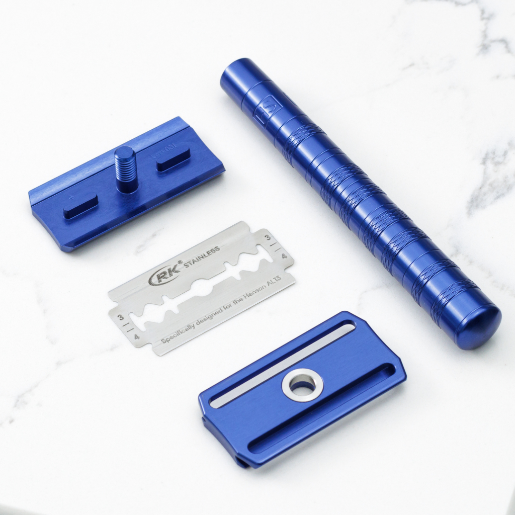 Henson Aluminum AL13 Steel Blue Mild Safety Razor.