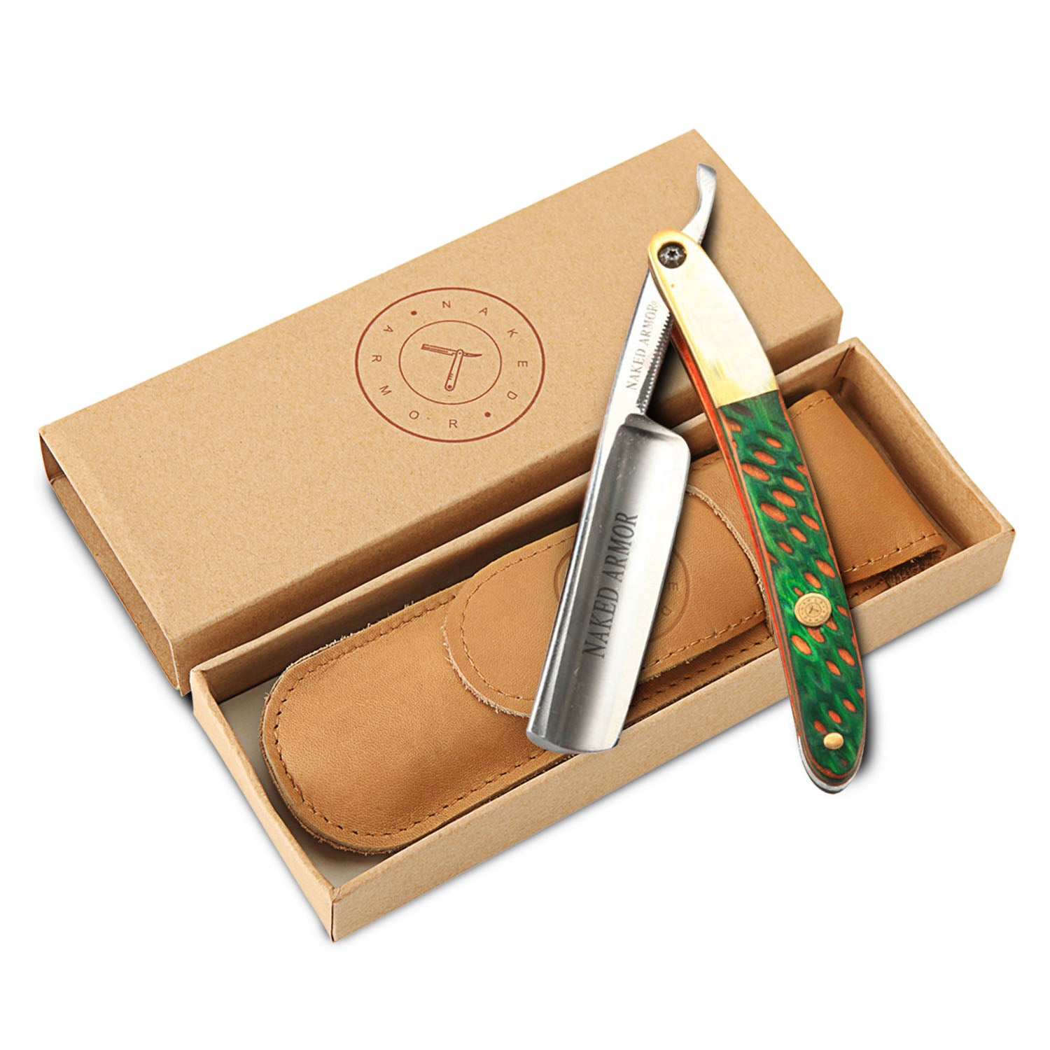 Naked Armor Lamorak Straight Razor 7/8&quot; Mahogany Wood Round Point Japanese Steel