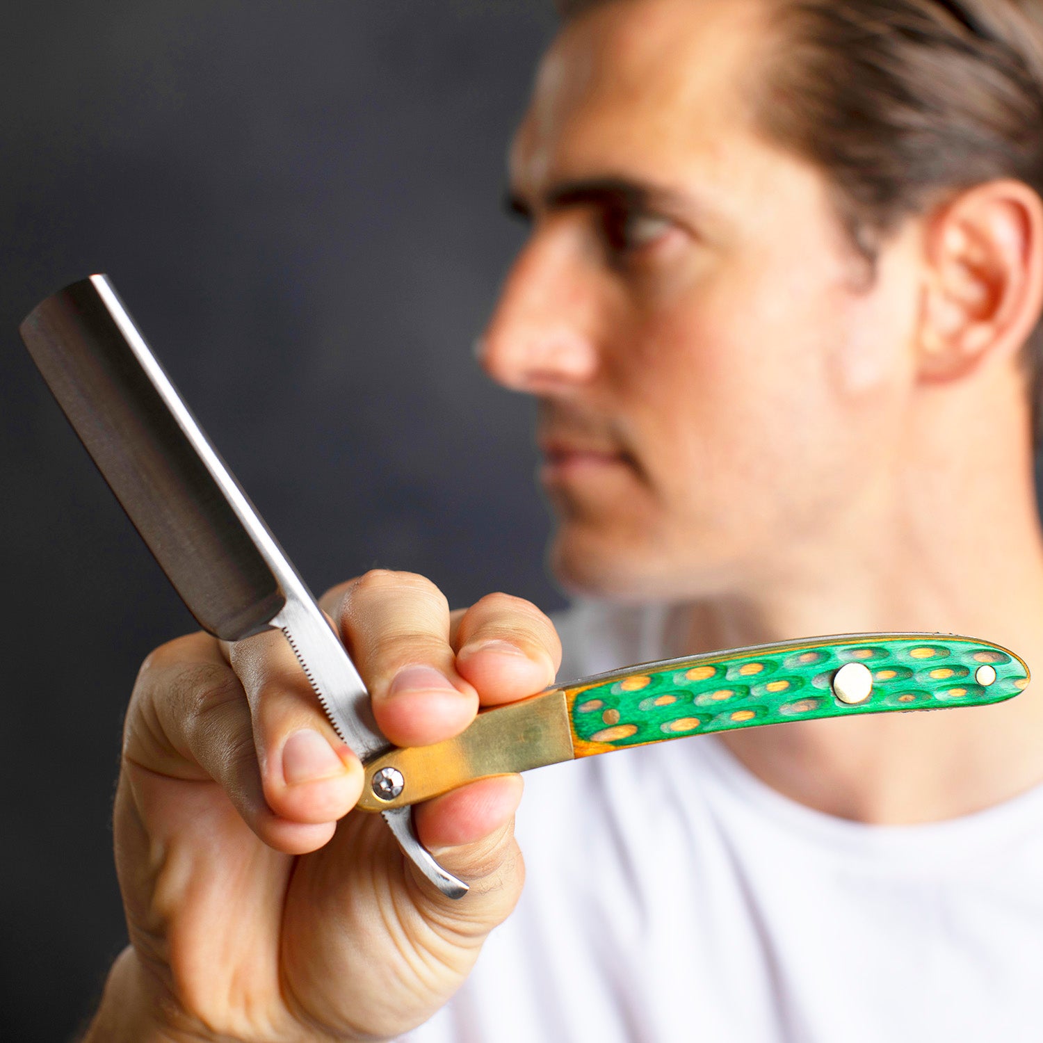 Naked Armor Lamorak Straight Razor 7/8&quot; Mahogany Wood Round Point Japanese Steel