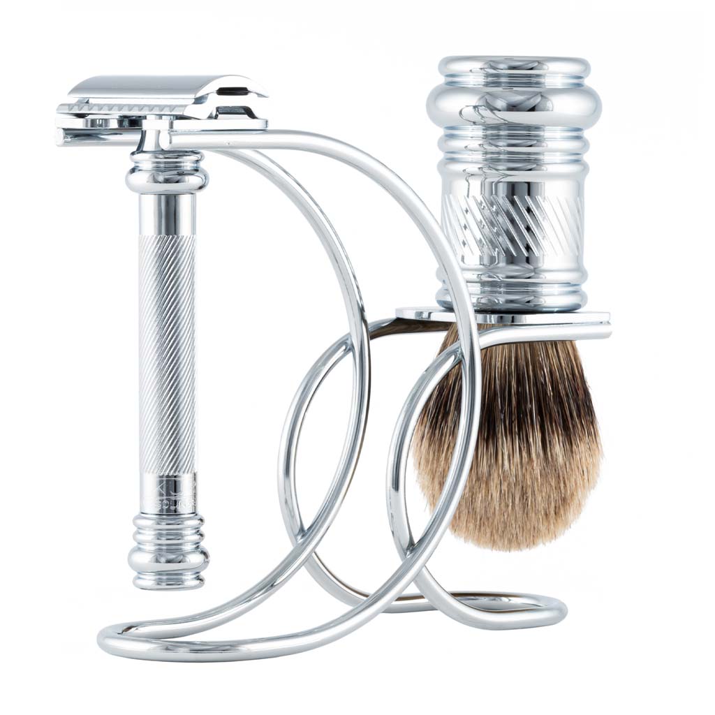 Merkur HD Long Barber Pole 3-Piece Double Edge Safety Razor Set
