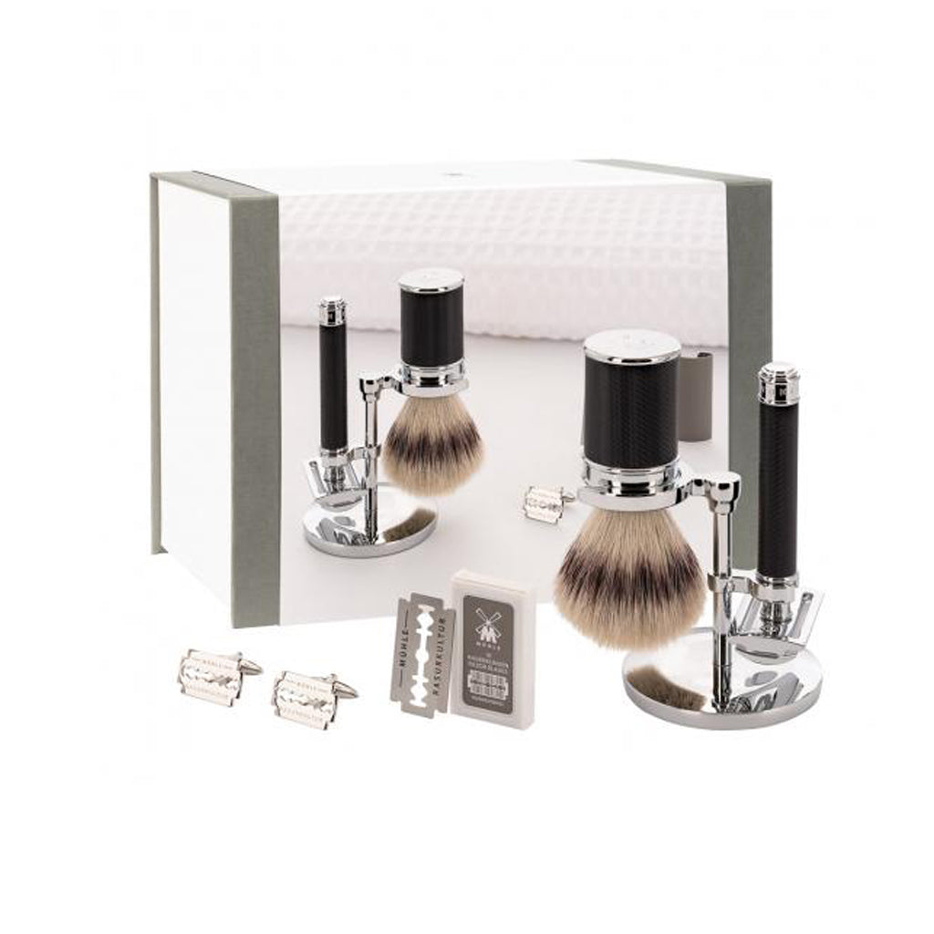 Muhle Black Silvertip Fiber Safety Razor Closed Comb Shaving Gift Set