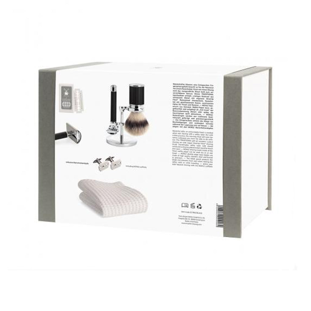 Muhle Black Silvertip Fiber Safety Razor Closed Comb Shaving Gift Set