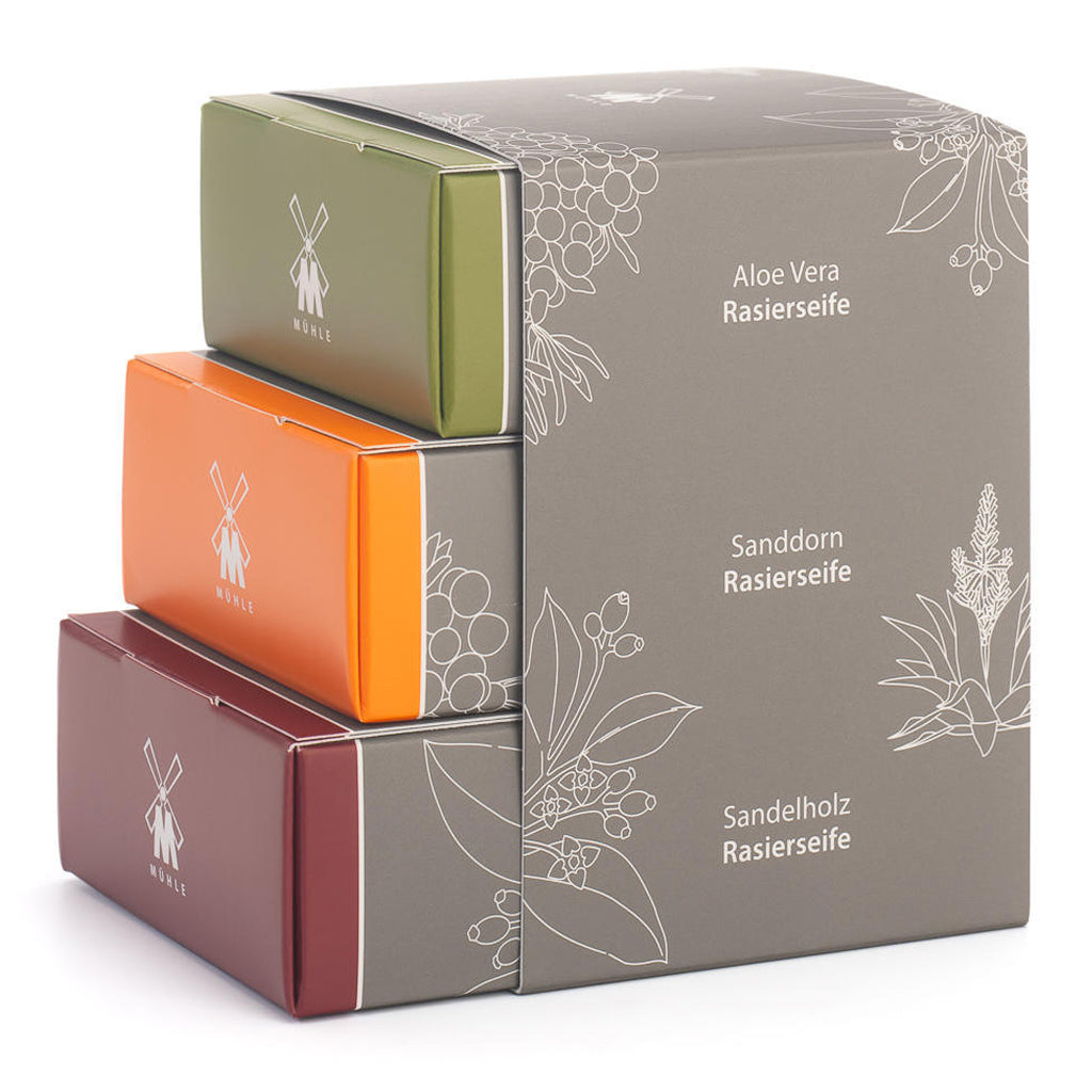 Muhle Shave Care Shaving Soap Trio Aloe Vera Sea Buckthorn & Sandalwood 2.5 oz