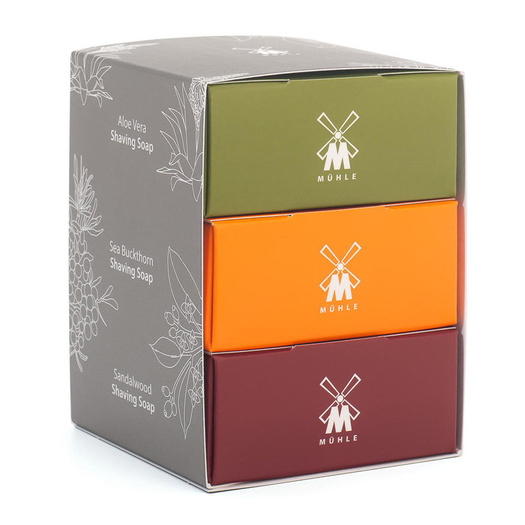 Muhle Shave Care Shaving Soap Trio Aloe Vera Sea Buckthorn & Sandalwood 2.5 oz