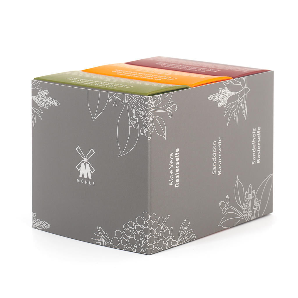 Muhle Shave Care Shaving Soap Trio Aloe Vera Sea Buckthorn & Sandalwood 2.5 oz