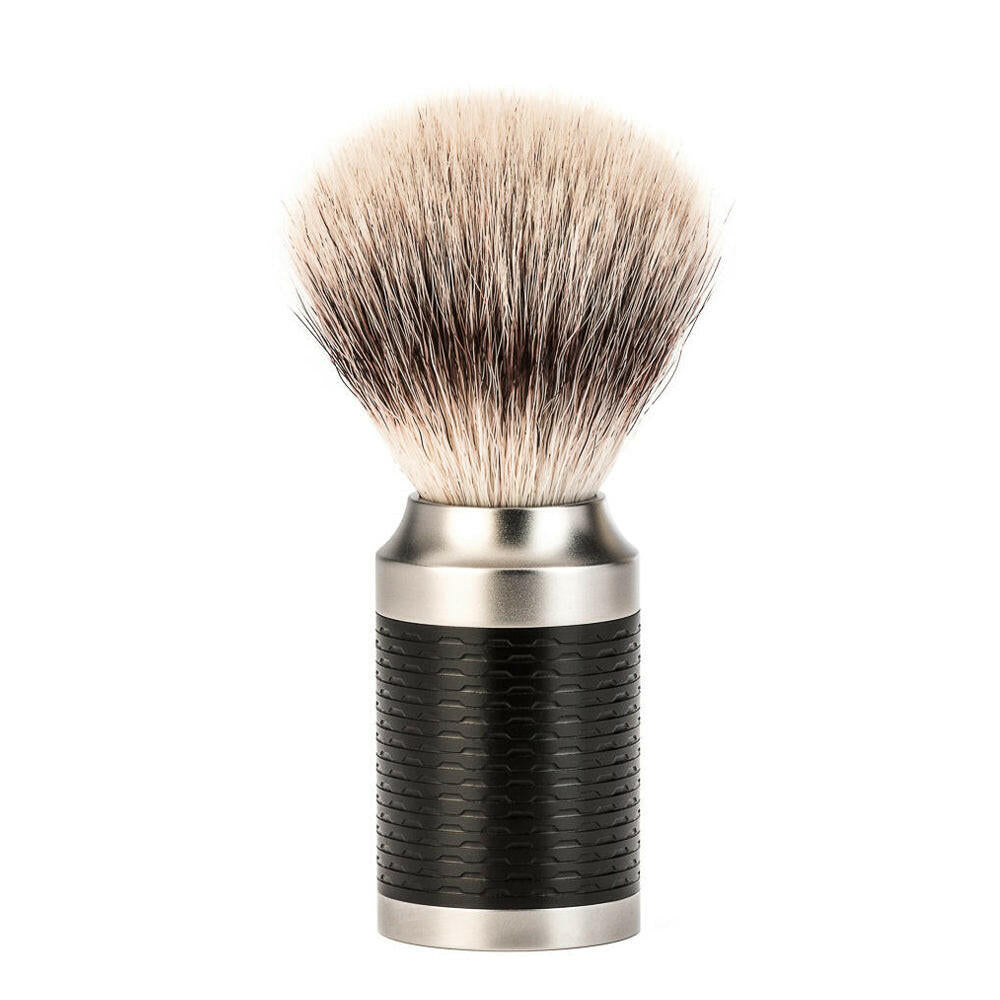 Muhle Rocca 31M96 Stainless Steel Black Silvertip Fiber Shaving Brush - Grown Man Shave