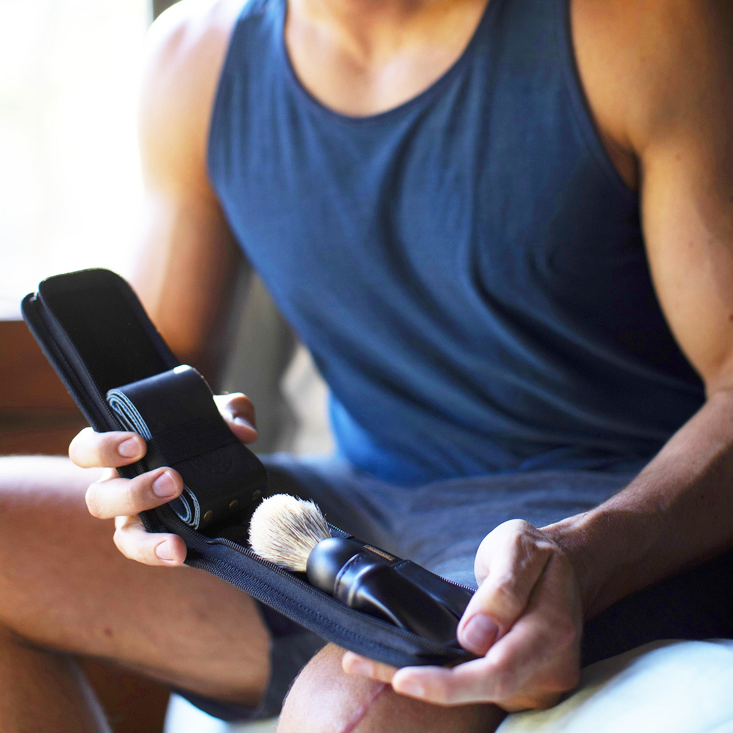 Naked Armor Black Synthetic Leather Straight Razor Travel Case.