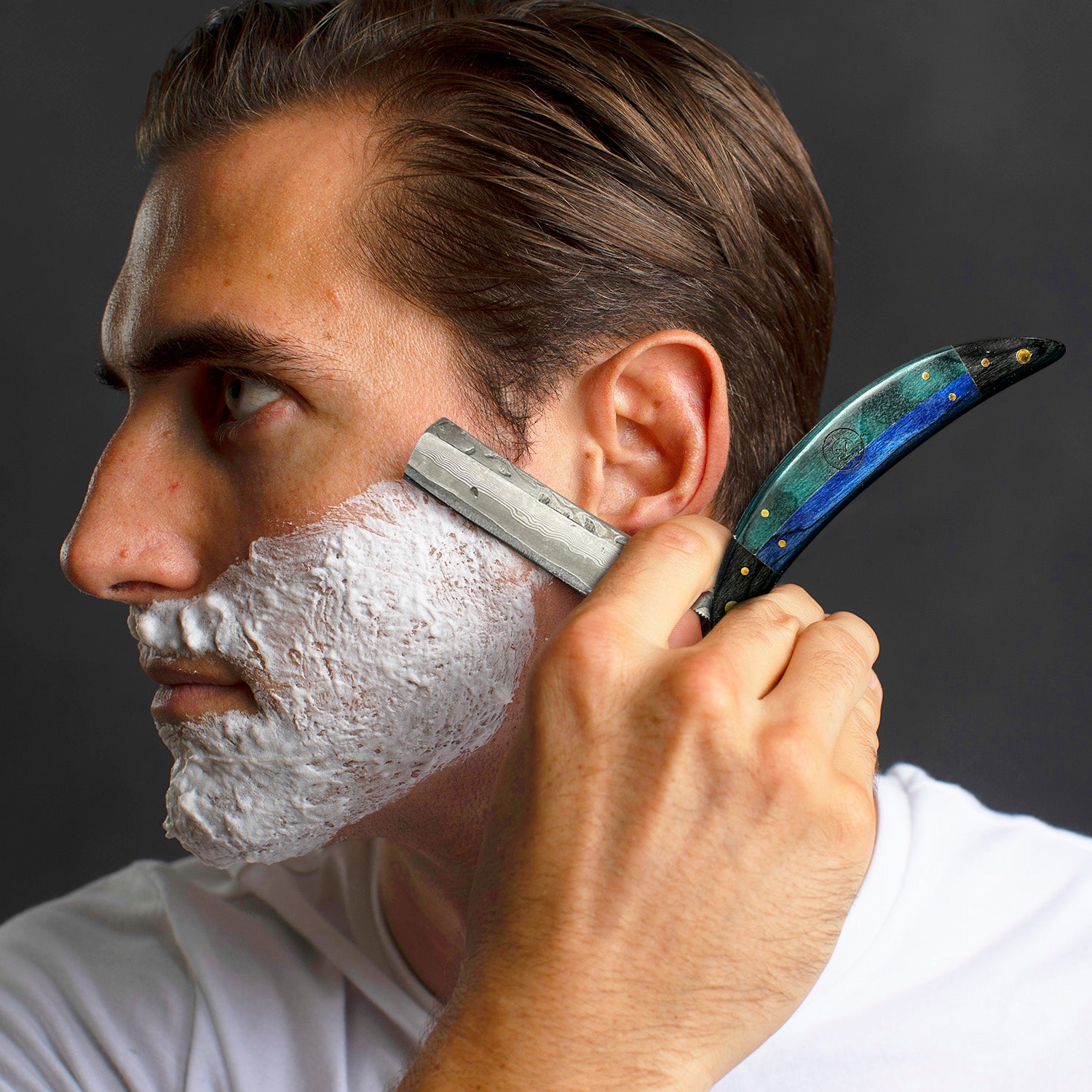 Naked Armor Esclabor Damascus 7 Piece Straight Razor Kit.