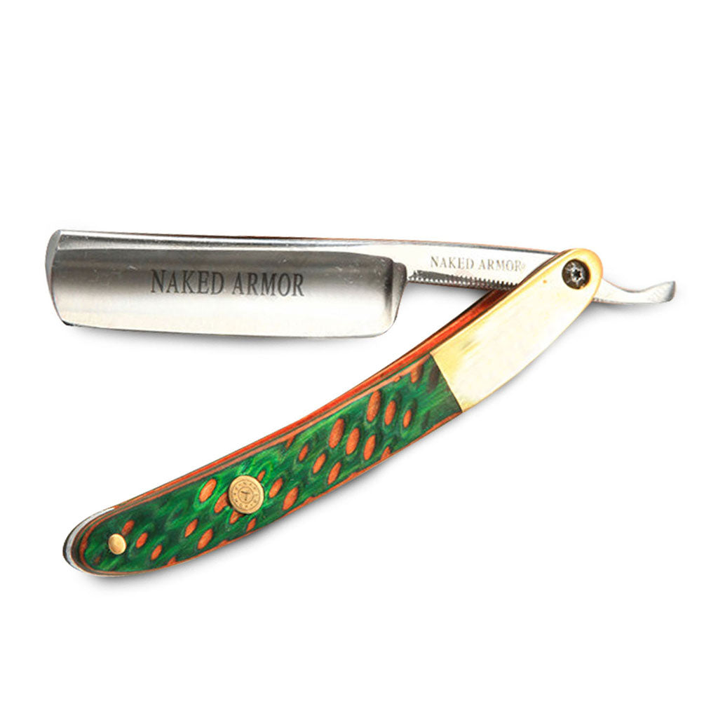 Naked Armor Lamorak Straight Razor 7/8&quot; Mahogany Wood Round Point Japanese Steel