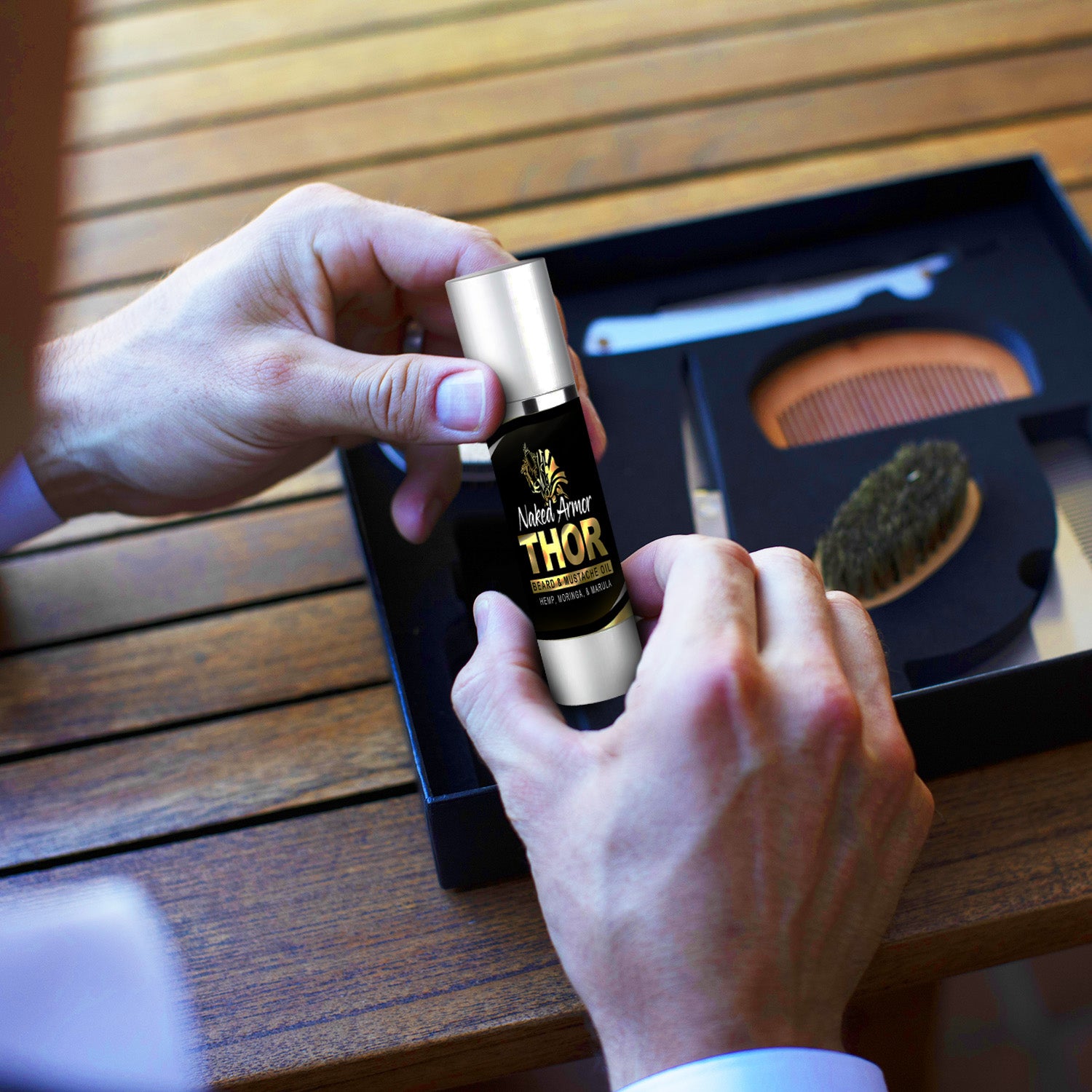 Naked Armor Thor Hemp &amp; Moringa Beard and Mustache Oil 1.7 fluid ounces (Vegan Friendly).