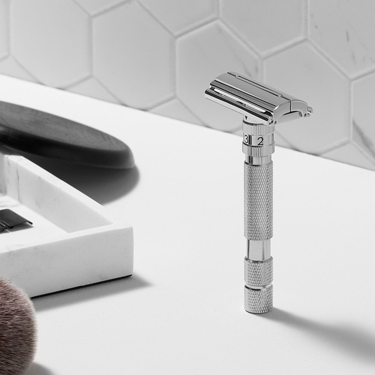 Rockwell Model T2 Adjustable Double Edge Safety Razor - WHITE CHROME