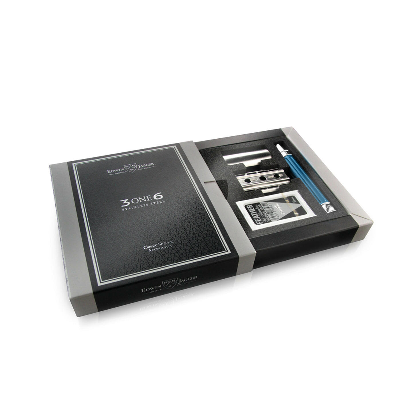 Edwin Jagger 3ONE6 Stainless Steel Double Edge Safety Razor, Blue