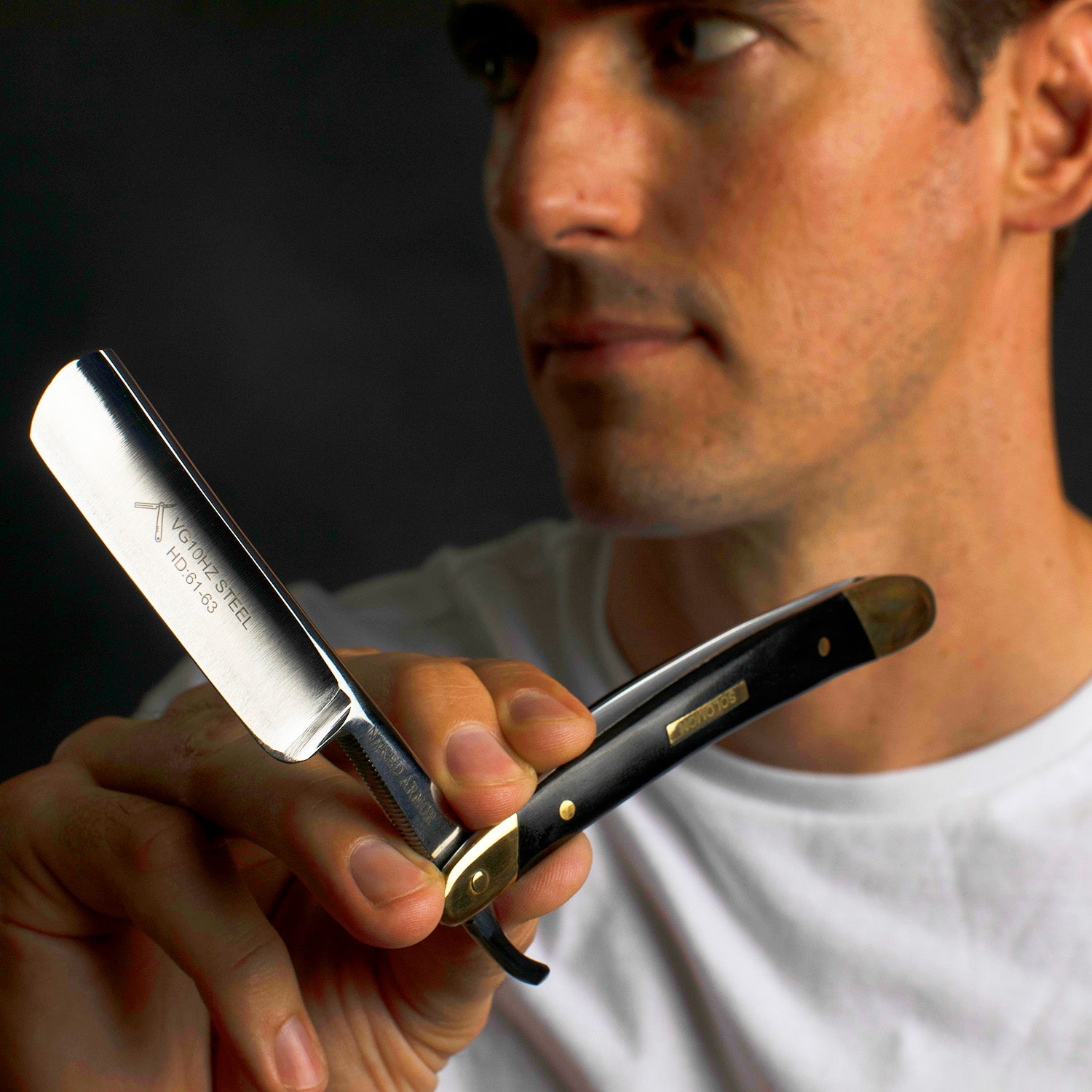 Naked Armor Solomon Straight Razor 7/8&quot; Black Algum Wood Japanese Steel.