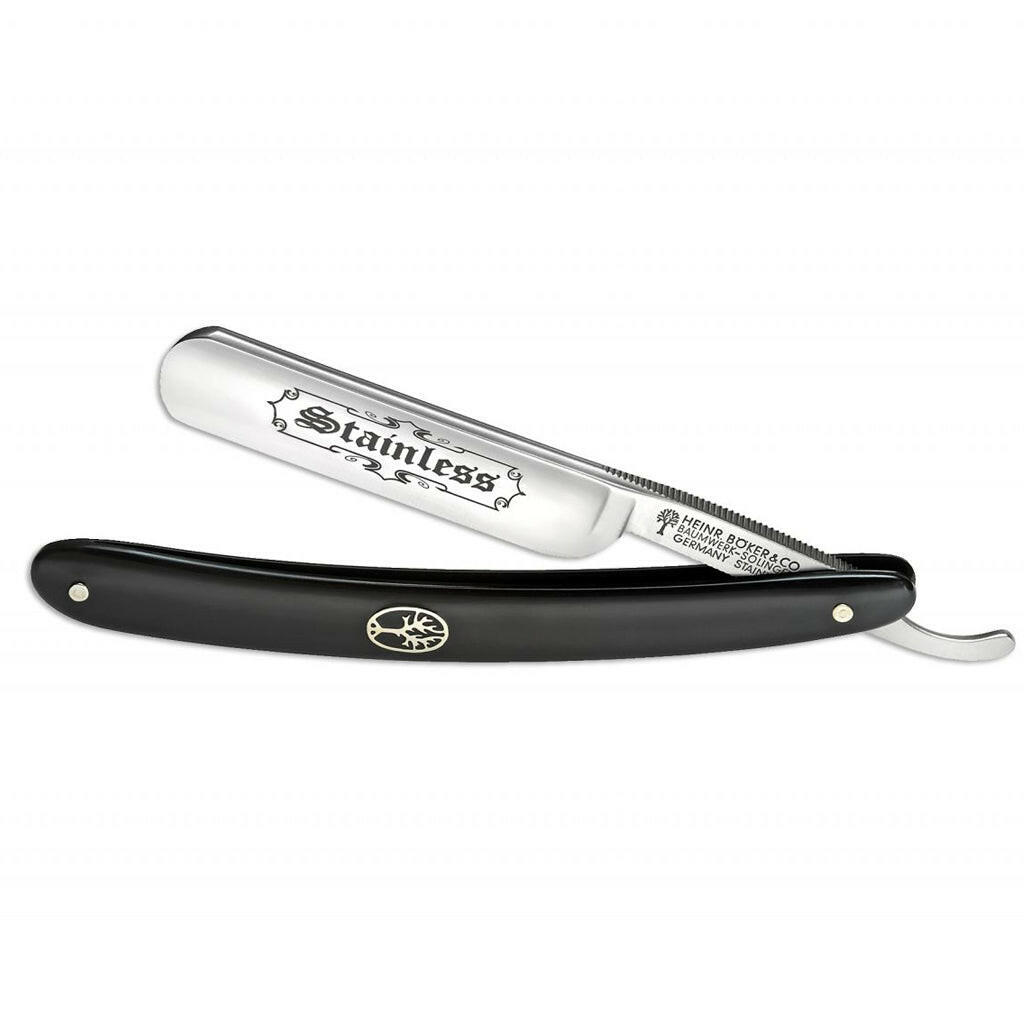 Boker Stainless Steel Black Handle Straight Razor