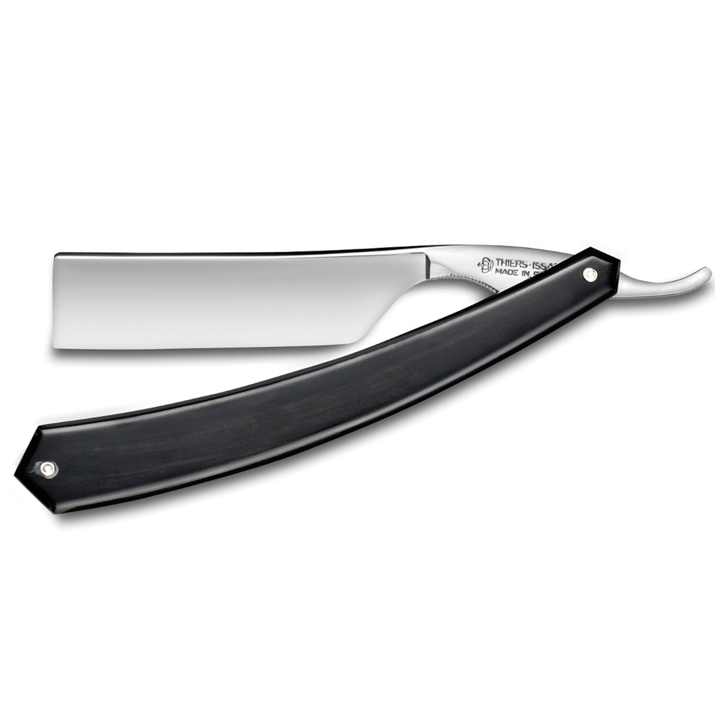 Thiers Issard Black Cow Horn Tip Straight Razor  7/8&quot; Carbon Steel