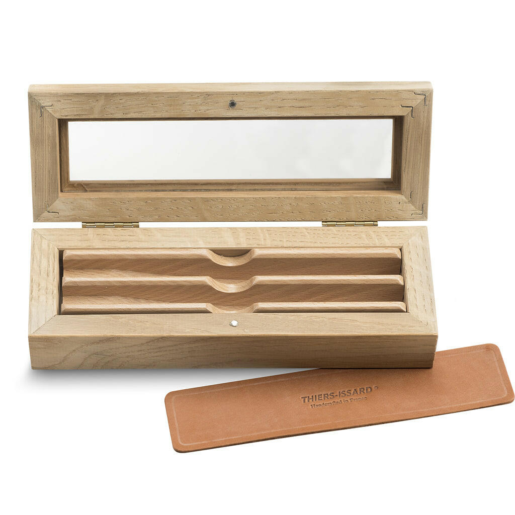 THIERS ISSARD OAK BOX WITH GLASS WINDOW FOR TWO RAZORS